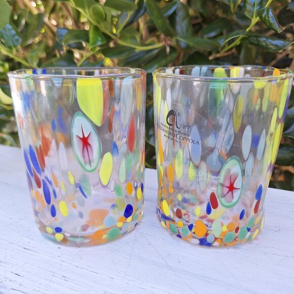 2 Murano Drinking Glasses Millefiori Glass Cups Tumblers Made Italy Millefiori - Picture 7 of 16